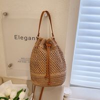 Women's Straw Solid Color Fashion Bucket String Crossbody Bag main image 4