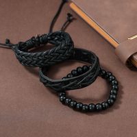 Fashion Beaded Pu Leather Handmade Men's Bracelets main image 6