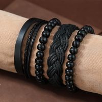 4 Piece Set Casual Solid Color Twist Beaded Pu Leather Men's Bracelets main image 11