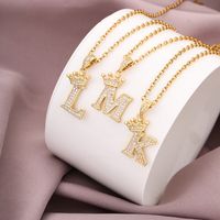 Simple Style Letter Crown Stainless Steel Rhinestone Plating Pendant Necklace 1 Piece main image 1