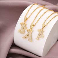 Simple Style Letter Crown Stainless Steel Rhinestone Plating Pendant Necklace 1 Piece main image 2