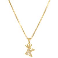 Simple Style Letter Crown Stainless Steel Rhinestone Plating Pendant Necklace 1 Piece sku image 13