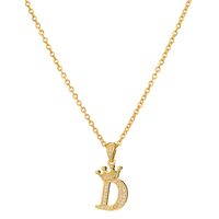 Simple Style Letter Crown Stainless Steel Rhinestone Plating Pendant Necklace 1 Piece sku image 7