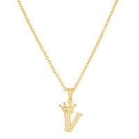 Simple Style Letter Crown Stainless Steel Rhinestone Plating Pendant Necklace 1 Piece sku image 24