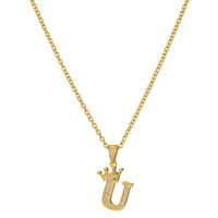 Simple Style Letter Crown Stainless Steel Rhinestone Plating Pendant Necklace 1 Piece sku image 23