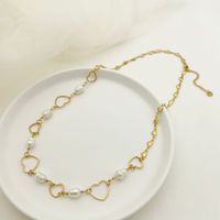 Fashion Heart Shape Stainless Steel Freshwater Pearl Plating Necklace 1 Piece sku image 1