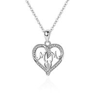 1 Piece Fashion Mama Letter Heart Shape Silver Plating Hollow Out Inlay Rhinestones Mother's Day Women's Pendant Necklace main image 2