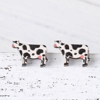 1 Pair Cute Animal Heart Shape Stainless Steel Wood Women's Ear Studs sku image 2