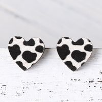 1 Pair Cute Animal Heart Shape Stainless Steel Wood Women's Ear Studs sku image 1