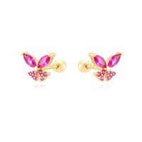 1 Pair Cute Simple Style Butterfly Plating Inlay Copper Zircon White Gold Plated Gold Plated Ear Studs sku image 1