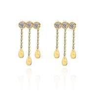 1 Pair Fashion Round Water Droplets Tassel Titanium Steel Zircon 18k Gold Plated Drop Earrings sku image 1