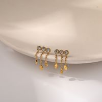 1 Pair Fashion Round Water Droplets Tassel Titanium Steel Zircon 18k Gold Plated Drop Earrings main image 1