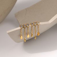 1 Pair Fashion Round Water Droplets Tassel Titanium Steel Zircon 18k Gold Plated Drop Earrings main image 3