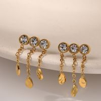 1 Pair Fashion Round Water Droplets Tassel Titanium Steel Zircon 18k Gold Plated Drop Earrings main image 5
