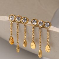 1 Pair Fashion Round Water Droplets Tassel Titanium Steel Zircon 18k Gold Plated Drop Earrings main image 4