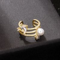 1 Piece Fashion C Shape Plating Inlay Copper Pearl Zircon Gold Plated Silver Plated Ear Clips main image 5