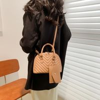 Women's Small Spring Pu Leather Stripe Solid Color Fashion Square Lock Clasp Dome Bag main image 6
