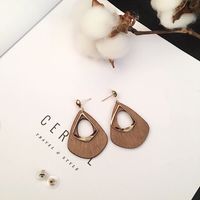 1 Pair Fashion Water Droplets Wood Hollow Out Women's Drop Earrings sku image 1