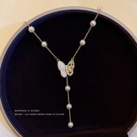 Fashion Butterfly Copper Inlay Artificial Pearls Zircon Necklace main image 2