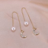 1 Pair Simple Style Moon Alloy Plating Inlay Artificial Pearls Rhinestones Women's Drop Earrings sku image 5