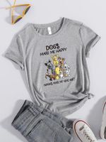 Frau T-shirt Kurzarm T-shirts Drucken Lässig Einfacher Stil Brief Hund main image 4