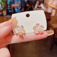 1 Pair Sweet Flower Alloy Enamel Artificial Pearls Women's Ear Studs sku image 1