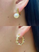 Mode Einfarbig Kupfer Überzug Inlay Künstliche Perlen Zirkon Reif Ohrringe 1 Paar main image 3