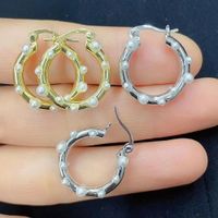 Mode Einfarbig Kupfer Überzug Inlay Künstliche Perlen Zirkon Reif Ohrringe 1 Paar sku image 3