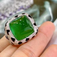 Retro Square Copper Inlay Artificial Gemstones Open Ring 1 Piece main image 4