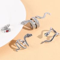Punk Snake Alloy Inlay Rhinestones Silver Plated Women's Open Ring main image 3