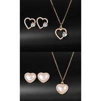 1 Set Fashion Heart Shape Alloy Plating Artificial Pearls Zircon 18k Gold Plated Unisex Earrings Necklace main image 1