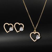1 Set Fashion Heart Shape Alloy Plating Artificial Pearls Zircon 18k Gold Plated Unisex Earrings Necklace main image 8
