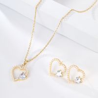 1 Set Fashion Heart Shape Alloy Plating Artificial Pearls Zircon 18k Gold Plated Unisex Earrings Necklace main image 6