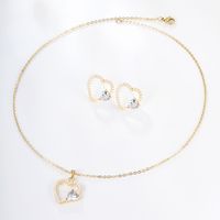 1 Set Fashion Heart Shape Alloy Plating Artificial Pearls Zircon 18k Gold Plated Unisex Earrings Necklace main image 7
