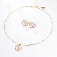1 Set Fashion Heart Shape Alloy Plating Artificial Pearls Zircon 18k Gold Plated Unisex Earrings Necklace main image 4