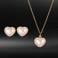 1 Set Fashion Heart Shape Alloy Plating Artificial Pearls Zircon 18k Gold Plated Unisex Earrings Necklace main image 2
