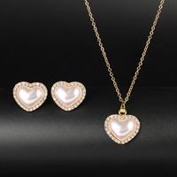 1 Set Fashion Heart Shape Alloy Plating Artificial Pearls Zircon 18k Gold Plated Unisex Earrings Necklace sku image 2