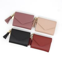 Women's Solid Color Pu Leather Tassel Flip Cover Coin Purses main image 5