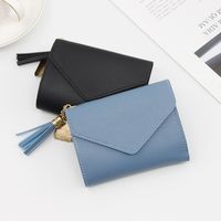 Women's Solid Color Pu Leather Tassel Flip Cover Coin Purses main image 6