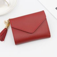 Women's Solid Color Pu Leather Tassel Flip Cover Coin Purses sku image 3