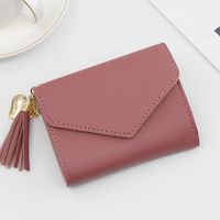 Women's Solid Color Pu Leather Tassel Flip Cover Coin Purses sku image 7