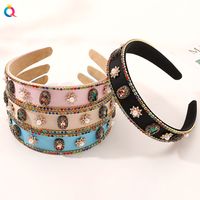 Baroque Style Oval Flower Plastic Inlay Rhinestones Pearl Hair Band 1 Piece main image 1