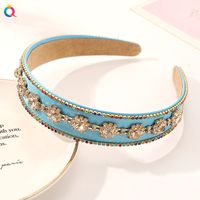 Baroque Style Oval Flower Plastic Inlay Rhinestones Pearl Hair Band 1 Piece sku image 4