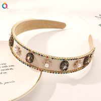 Baroque Style Oval Flower Plastic Inlay Rhinestones Pearl Hair Band 1 Piece sku image 3