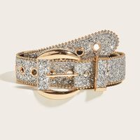 Fashion Oval Pu Leather Alloy Sequins Rhinestone Women's Leather Belts 1 Piece main image 5