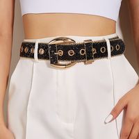 Fashion Oval Pu Leather Alloy Sequins Rhinestone Women's Leather Belts 1 Piece sku image 3