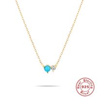 Simple Style Round Sterling Silver Inlay Turquoise Zircon Necklace sku image 2