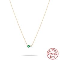 Simple Style Round Sterling Silver Inlay Turquoise Zircon Necklace sku image 1