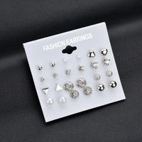 1 Set Fashion Triangle Circle Heart Shape Metal Hollow Out Inlay Zircon Women's Ear Studs sku image 2