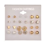 1 Set Fashion Triangle Circle Heart Shape Metal Hollow Out Inlay Zircon Women's Ear Studs main image 6